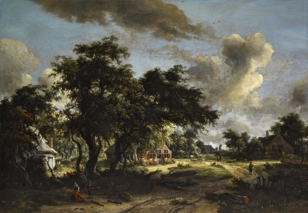 霍贝玛高清油画Village among Trees, 1665.tif
